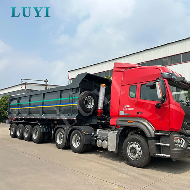 Newydd Sbon 4-echel 100-tunnell U-math o Led-trelar Dadlwytho Cefn Hydrolig,